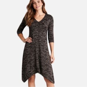 J. Jill Womens Silk Blend Sweater Dress V Neck Marled Black Asymmetrical hem XS